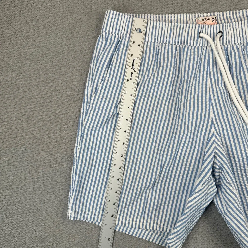 J.Crew Flex Swimwear Shorts Mens Large Blue White Seersucker Striped Swim Trunks